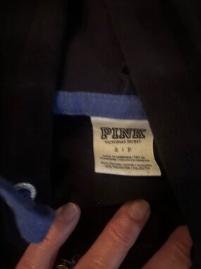 PINK Victoria's Secret Black Hoodie with Blue Trim